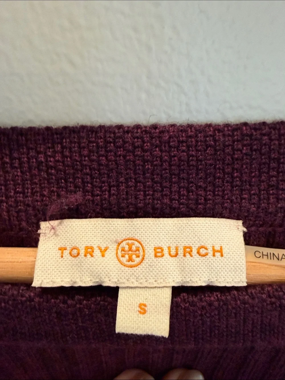 Tory Burch Ramona Peplum 100% Merino Wool Ribbed Sweater - Plum / Burgundy